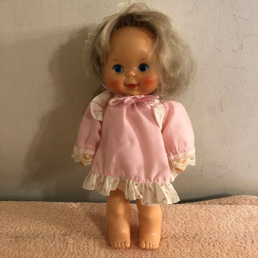 Vintage 1980 Ideal 12” Soft Plastic Vinyl Doll With Outfit